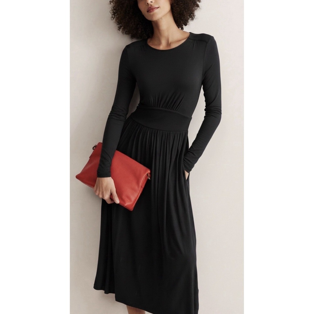 NWT Boden Thea Jersey Midi Dress Black LongSleeve Pockets Chic Modest Minimal XL